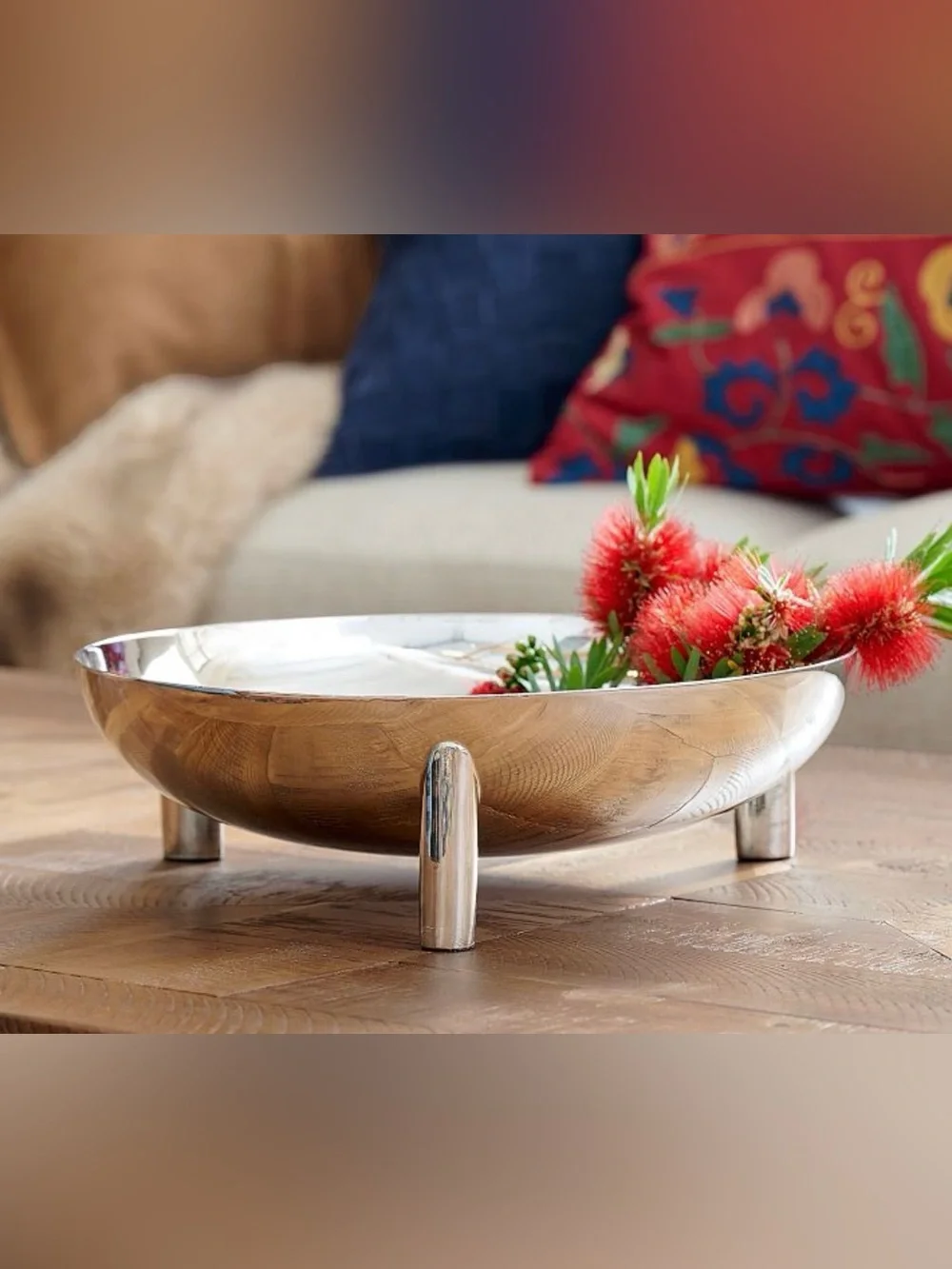 Pottery Barn Polished Stainless Steel Round Pedestal Bowl - Silver